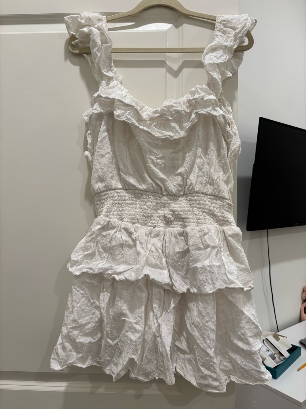 Boutique White Ruffled Eyelet Mini Dress - Picture 2 of 3